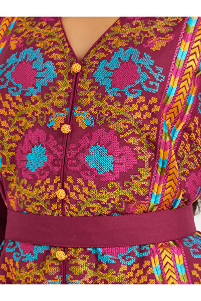 Maxim Creation By Styli Embroidered V Neck Belted Jalabiya