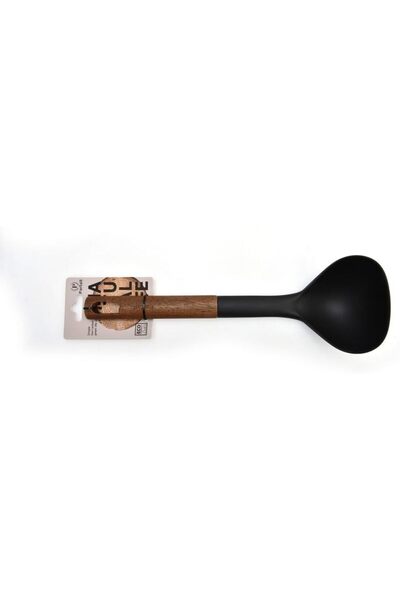 Generic مغرفة حساء بارفيه PBT بمقبض خشبي باللونين الأسود والبني N-C281KA0225P
