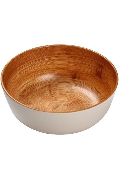 Generic Felli Melamine and Bamboo Round Serving Bowl White and Brown 15 x 5.5cm Y1K120121-PH051-B