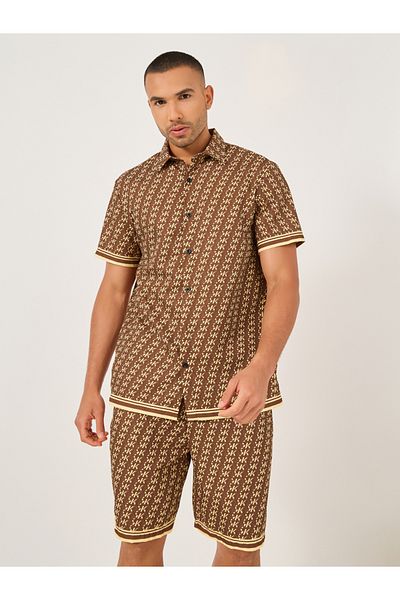 Take Two By Styli All-Over Print Short Sleeve Shirt and Drawstring Shorts Co-Ords