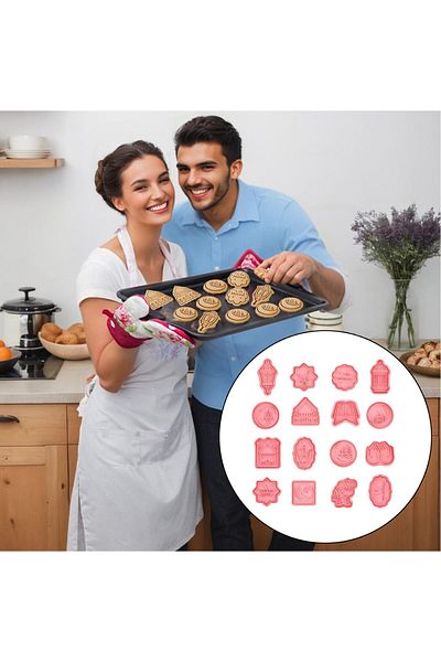 Generic Duomama Eid Mubarak Cookie Cutters Set - 16 Pieces, Ramadan Islamic Muslim Cookie Baking Tool, Star