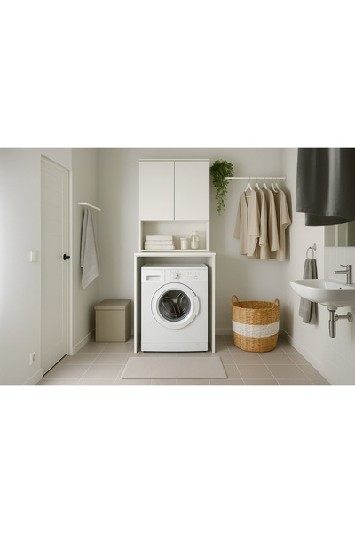 Adore Mobilya Çamaşır Makinesı Dolabı-Mat Beyaz 65x182x60 cm (GxYxD)