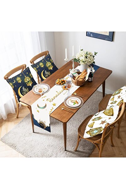 Yoawllty طقم ديكور رمضاني من 5 قطع - مفرش طاولة ملون و4 أغطية وسائد