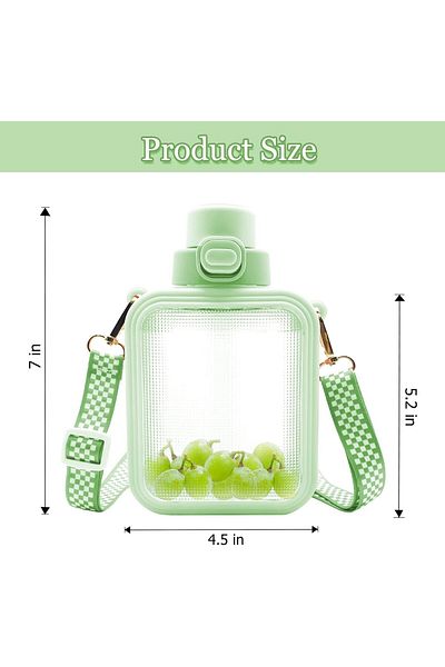 Generic SYOSI Water Bottle, Cute Square Water Bottles with Straw and Adjustable Strap, Women Sports Bottle