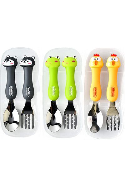 Generic Khazna 3 Pcs Kids Cutlery Sets, Children's Portable Tableware Spoon & Fork Set with Plastic Case 30