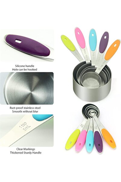 Generic SKY-TOUCH 10 Piece Stainless Steel Measuring Cups and Spoons Set (Multi color)