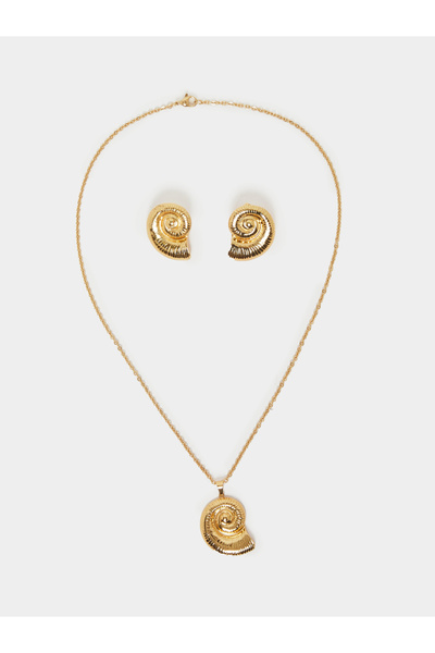 Styli طقم قلادة وأقراط مرصعة بتصميم صدفي