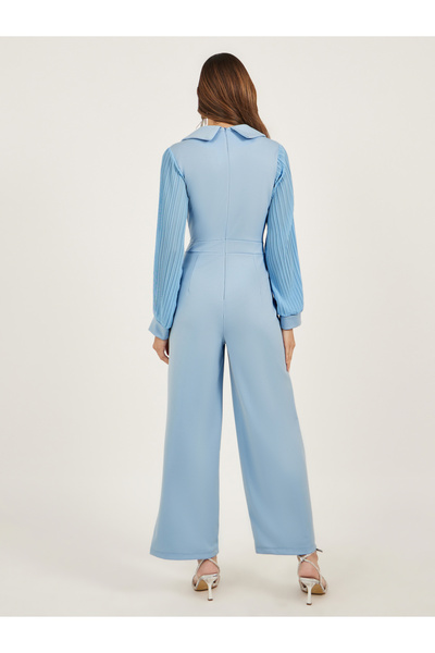 Styli Pleated Balloon Sleeves Straight Leg Jumpsuit with Belted Detail
