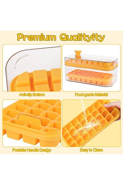 Generic 64 Grids Ice Box with Lid Easy Release Ice Box Refrigerator with Double Layer Square Ice Scoop Ice