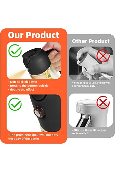 RELAXY 16-Ounce Kitchen Oil Dispenser Bottle by - Olive Oil 2-in-1 Sprayer and Dispenser, 470ml Cook
