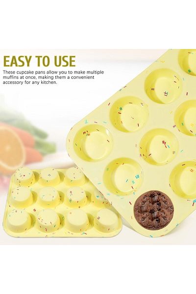 Generic ALMEKAQUZ Silicone Mini Muffin Cupcake Pan - 12 Cups Baking Tray for Oven, Round Disc Molds for Muf