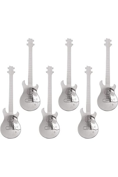 Generic Tazweeq 6 Pack Guitar Dessert Spoons, Stainless Steel Coffee Spoon, Creative Cute Stainless Steel T