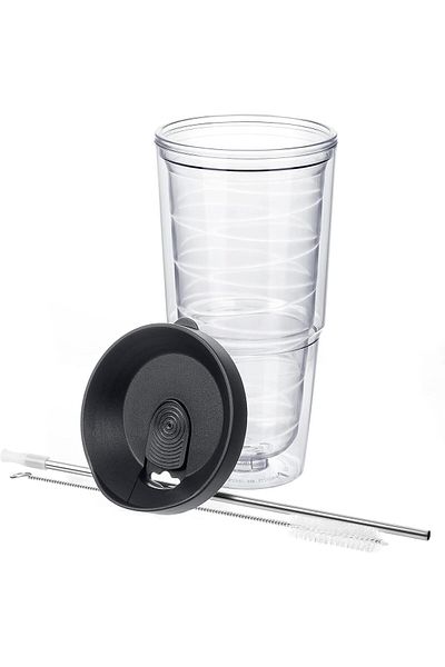 Generic TERRIFI 24 Oz Double Wall Insulated Tumbler with Black Lid and Straw, Versatile Clear Plastic Cup f
