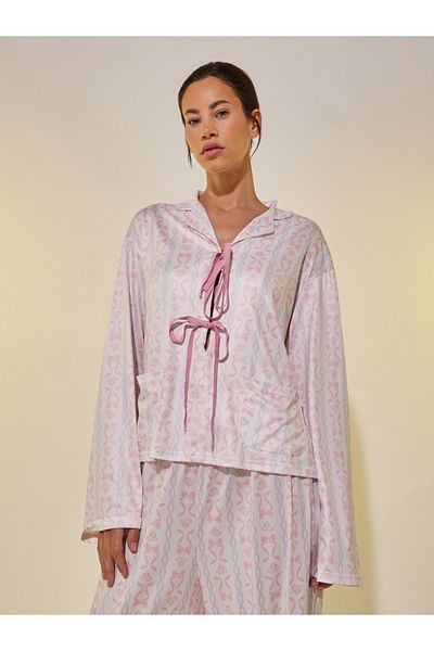 Styli All-Over Printed Bowknot Detail Shirt and Pyjama Set