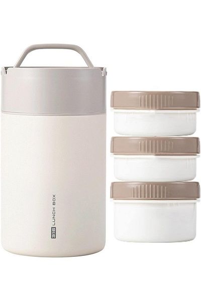 Generic LOLLDEAL Bento Box, 3 Layers Stackable Thermos Lunch Box, Portable Leak-Proof Insulated Food Flask,