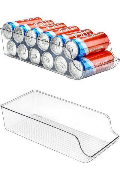 Generic 2 Pack Slim Can Dispenser Organizer for Refrigerator, Clear Plastic Long Slim Soda Can Holder Stora
