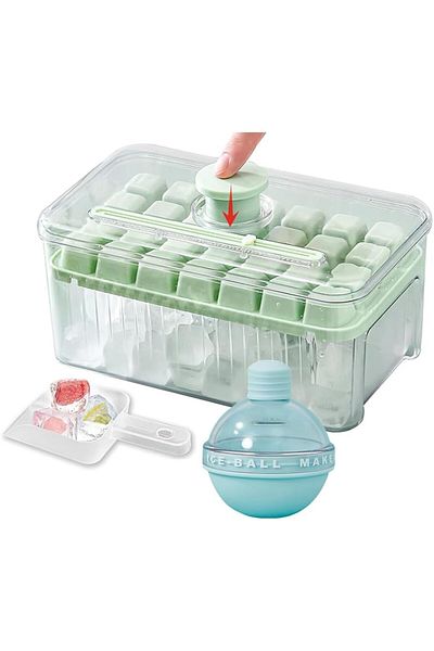 Generic Pecbase Stackable Ice Cube Tray Set with Lid, Bin & Round Ice Balls, Easy to Release & Sturdy for F