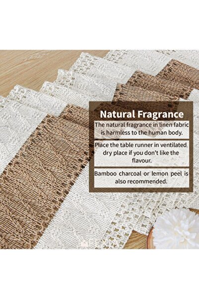 Generic FEXIA Cotton Burlap Table Runner - 30.5 x 183 cm (12x72"), Boho Farmhouse - Cream/Brown