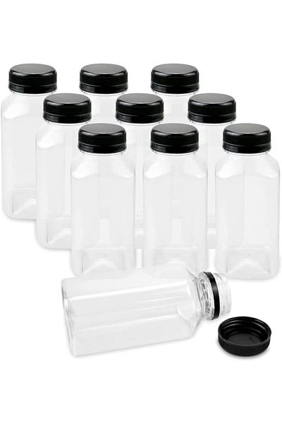 Generic Plastic Juice Bottles 8 oz [ 250 ml ] with caps 12 pieces empty clear plastic bottles for Kids Empt