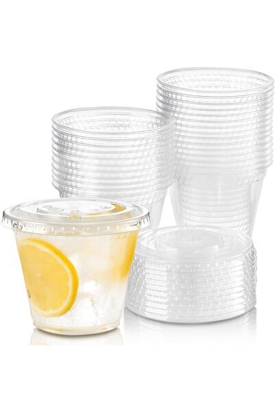 Arabest 50 Pack 9 oz Clear Plastic Cups with Flat Lids,Disposable BPA Free Sm...