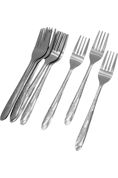 Generic RAJ RK Stainless Steel Dessert Fork 12Pc Pack - Decor, RK0062, Sweet Fork, Pastry Fork, Dessert Ute