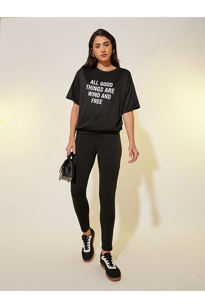 Styli Slogan Print Short Sleeve T-Shirt and Leggings Co-Ords