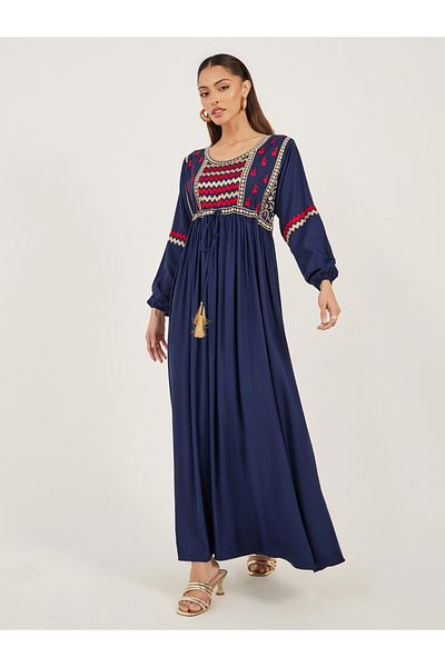 Maxim Creation By Styli Women Navy Blue Maxi Embroidered Jalabiya