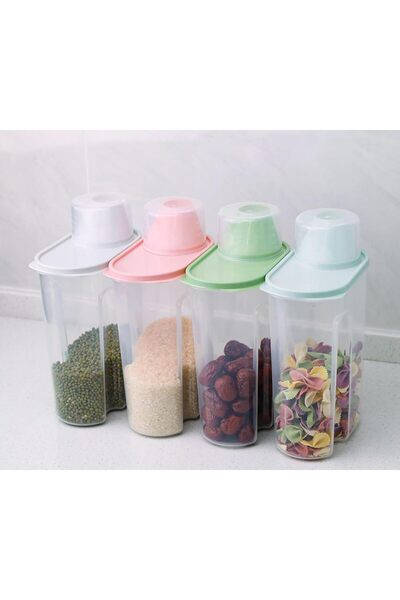 SKY TOUCH سكاي تاتش، 4 عبوات حبوب مع كوب قياس، عبوات تخزين طعام سعة 2.5 لتر، مخزن مطبخ ذكي