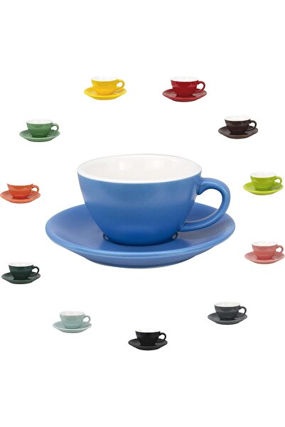 MIBRU Coffee ceramic cup with plate 150ml Matt Blue For lattes drip coffee and tea