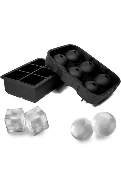 urevo Silicone Ice Cube Tray and Ice Ball Maker Tray, (Set of 2), Black Color