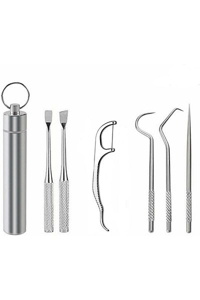 Generic ALMEKAQUZ 6 Pcs Metal Toothpicks Stainless Steel Portable Toothpicks Pocket Set Reusable with Holde