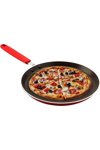 Sweet Home Non-stick pizza pan with soft-touch silicone handle, 28 cm, red/black