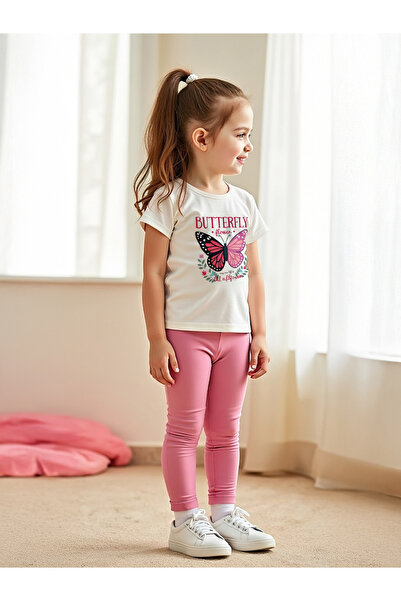 Take Two By Styli Kids 2pcs Graphic Print Short Sleeve T-Shirt and Solid Leggings