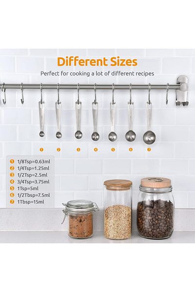 Generic U-Taste 18/8 Stainless Steel Measuring Spoons: Metal Measure Spoon Set of 7 Piece: 1/8 TSP, 1/4 TSP