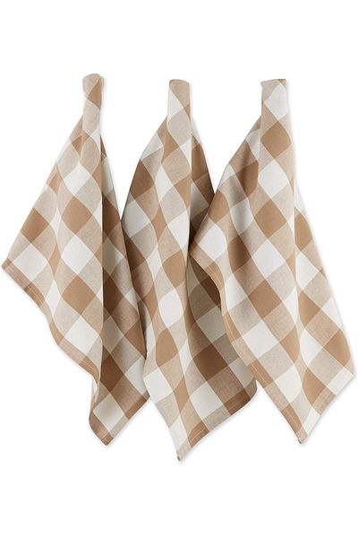 Generic DII Buffalo Check Kitchen Collection, Classic Farmhouse Dishtowel Set, 20x30, Stone, 3 Piece