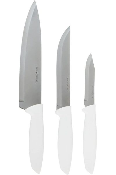 Generic Tramontina Plenus 3 Pieces Knife Set with Stainless Steel Blade and White Polypropylene Handle