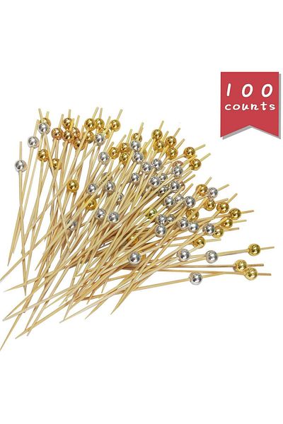 Generic Khazna 100 Cocktail Stick Bamboo Fruit Sticks Wooden Toothpicks, (12cm) for Party Tapas Nibbles Can