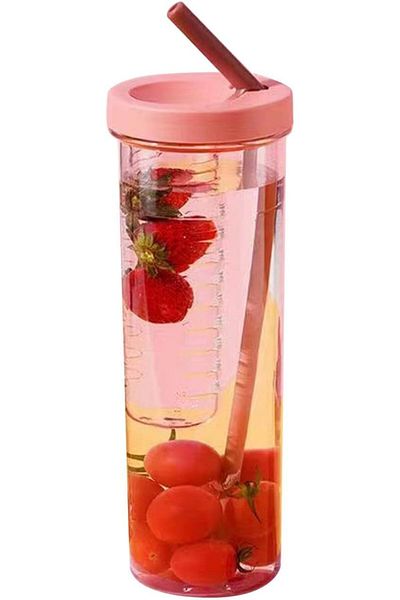 Generic Tazweeq 700ml Fruit Infuser Water Bottle, Large Capacity Juice Cup with Straw, BPA Free Portable Pl