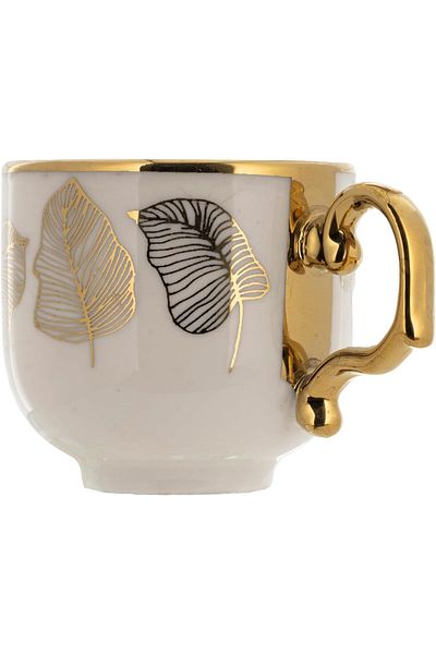 Generic ALSAIF 12-piece Porcelain Cups with Saucers for Coffee, Espresso, Latte, and Tea, featuring a gold