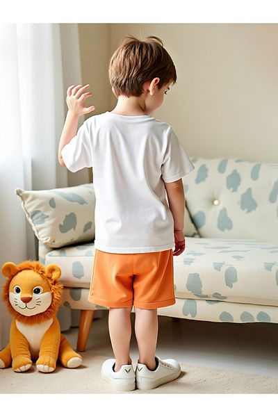 Take Two By Styli Kids 2pcs Dinosaur Print T-Shirt and Orange Shorts Sets