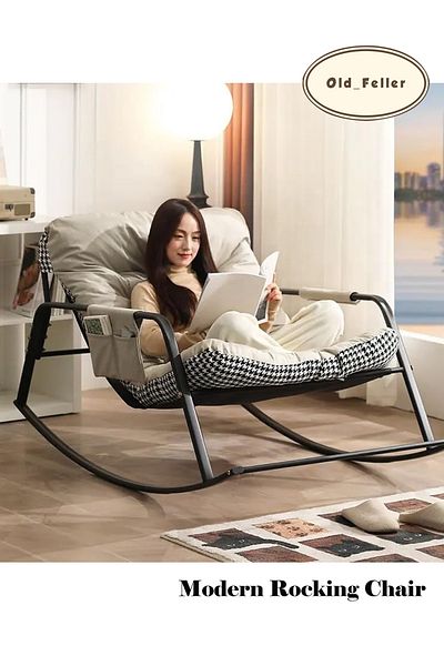 Old_Feller Double Rocker Recliner Chair with/Storage & Cushion - Indoor/Outdoor Lounge Chair for Patio/Garden