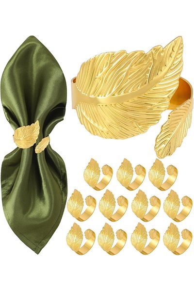 Generic SICHER Gold Napkin Rings Set of 12 Shiny Metal Leaf Boho Napkin Rings for Weddings, Christmas, Part