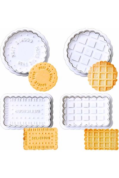 Generic 4 Piece Cookies Stamp Moulds Set for Kids,Fondant Cutters and Moulds Cookie Press Cutter Baking Sha