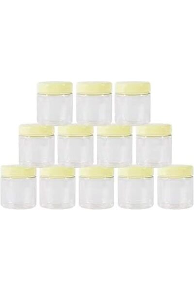 Alsaqer Plastic Spice Storage Pet Jar with Lid 12-Pieces Set, Sunpet 100 ml Capacity, Clear