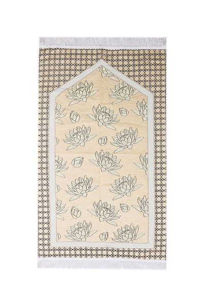 MANASEK Lotus Shanil Square Prayer Mat - 148_7_M1 (Beige)