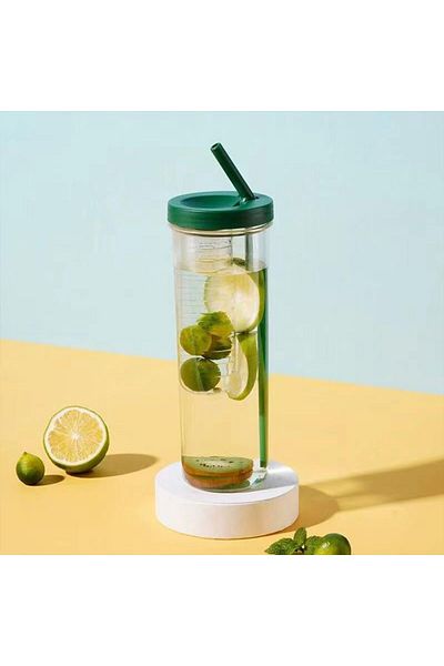 Generic Tazweeq 700ml Fruit Infuser Water Bottle, Large Capacity Juice Cup with Straw, BPA Free Portable Pl