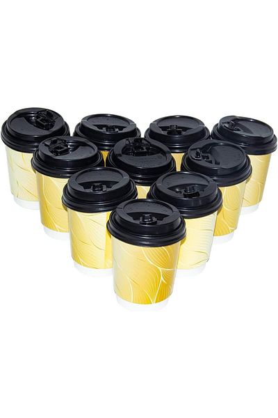 Generic Rosy.Moment Decorative Disposable Heavy Duty Paper Cup 12 ounce, 10 Pieces With Lid for Hot & Cold