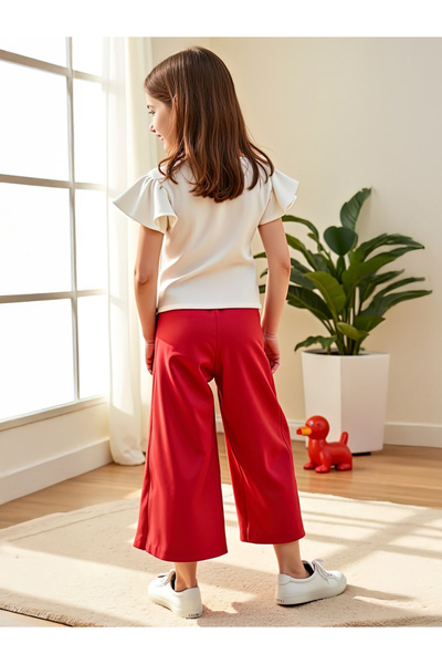 Take Two By Styli Kids 2pcs Kids T-Shirt and Red Wide Leg Pants Set