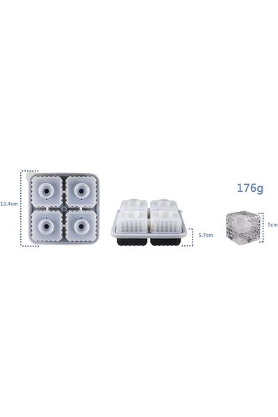 Generic Tazweeq Ice Cube Mold, 3D Square Ice Cube Tray, Ice Cube Mold For Cocktails, Whiskey, 4 Hole Shapes