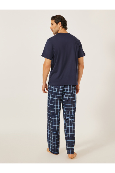 Styli Solid Henley Neck T-Shirt and Checked Pyjama Set